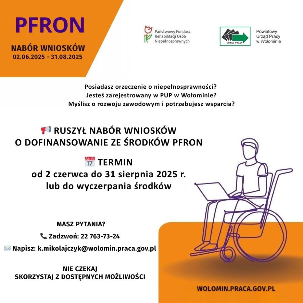Nabór wniosków o dofinansowanie ze środków PFRON od 02.06.2025 r. do 31.08.2025 r. lub do wyczerpania środków